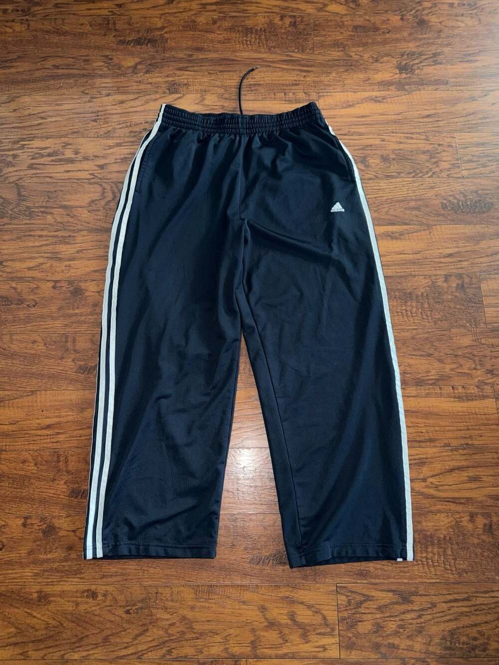 Vintage Adidas Y2K Baggy Wide Leg 3-Stripe Track Pants Navy Blue